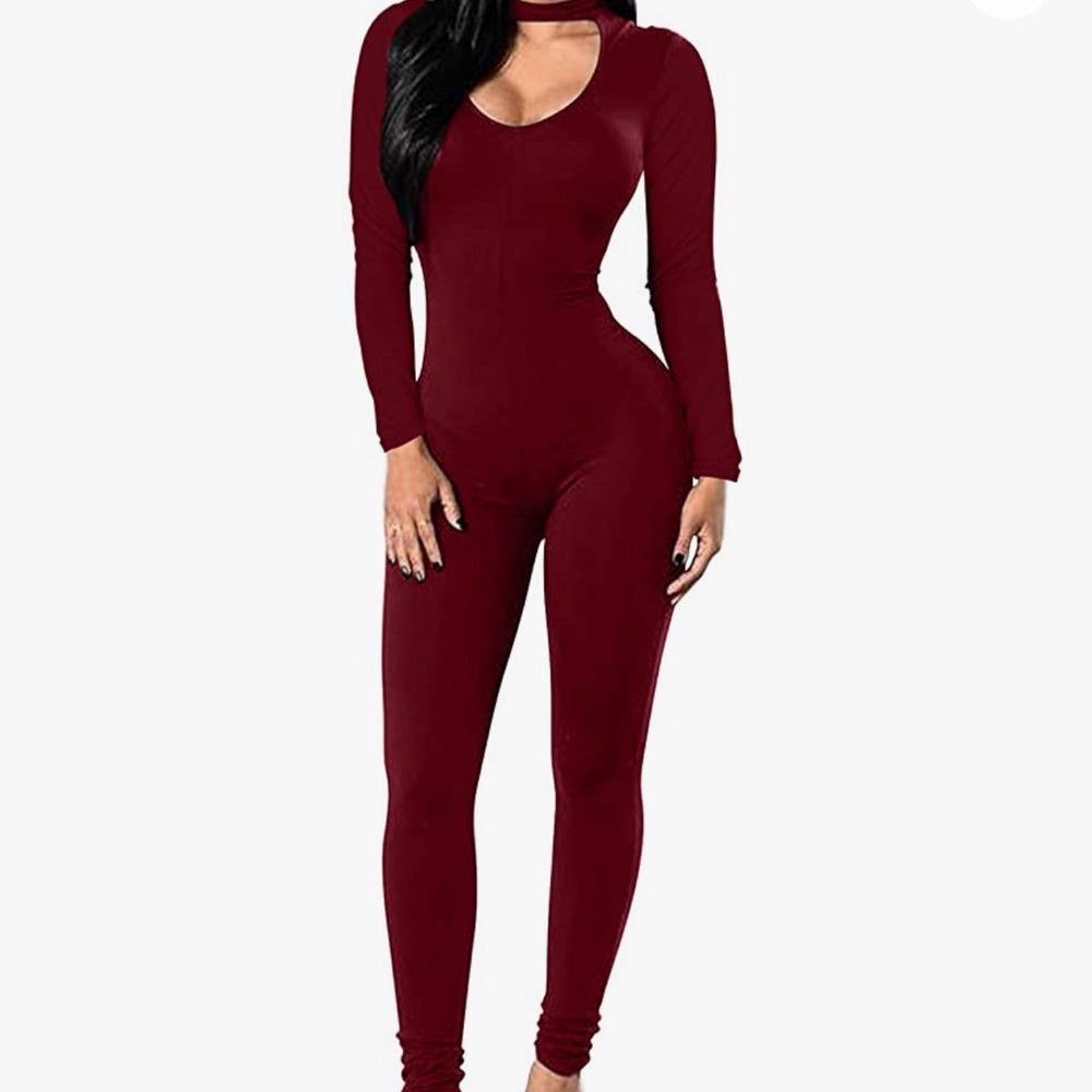 Halter Long Sleeves Cut Out Front Back Zip Closure Jumpsuits